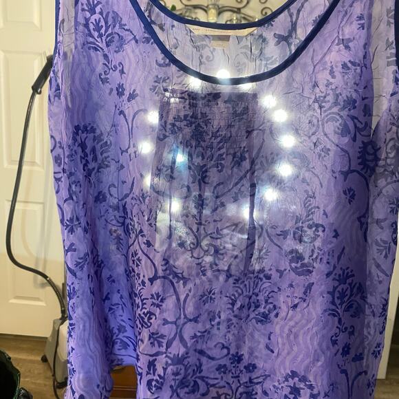 Cacique Sheer Purple Floral Pajama Set 18/20 Mesh Tank & Shorts Sleepwear - Picture 7 of 8